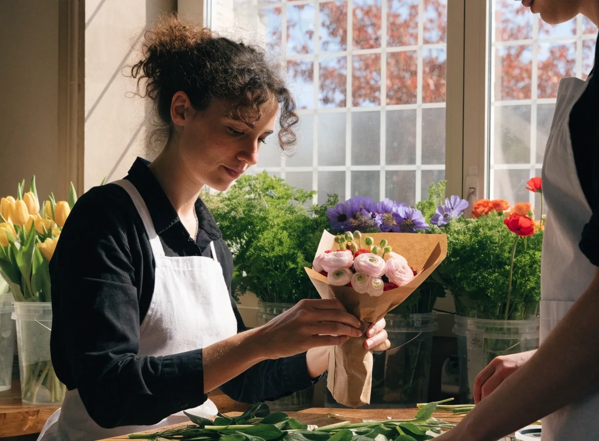 Renoncules de printemps préparées à l'atelier
