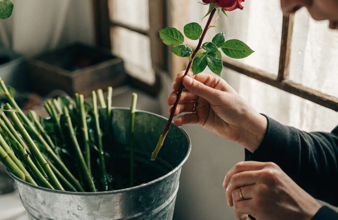 Vérification de la fraîcheur des tiges à l'atelier