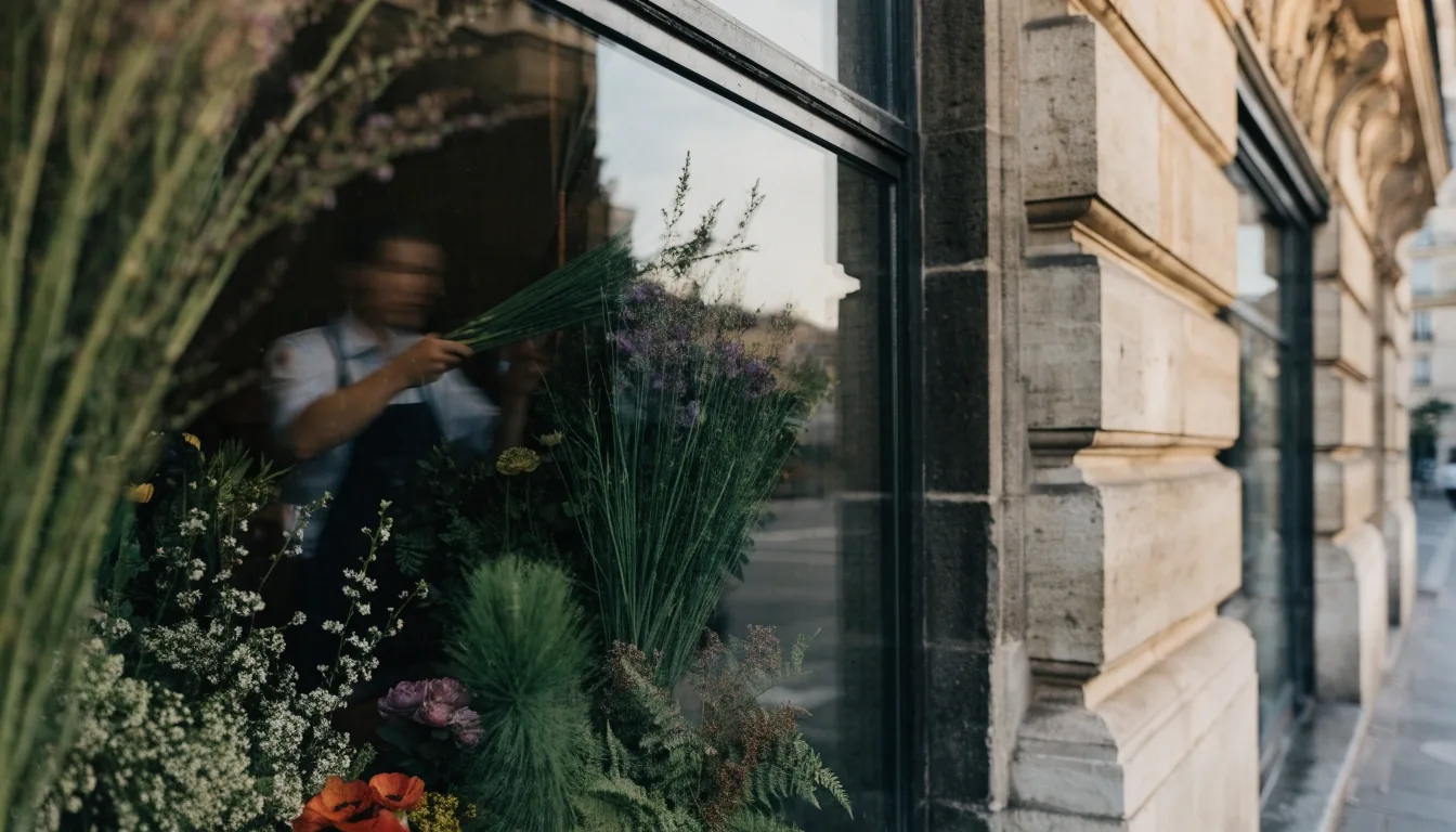 Devanture d une boutique de fleurs à Paris le matin