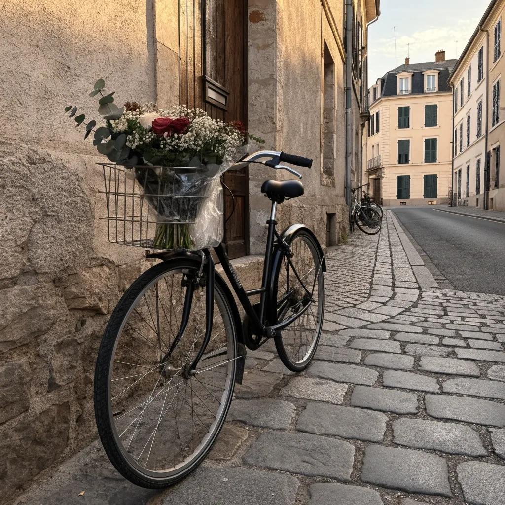 Mains de fleuriste nouant un bouquet sur un établi sombre