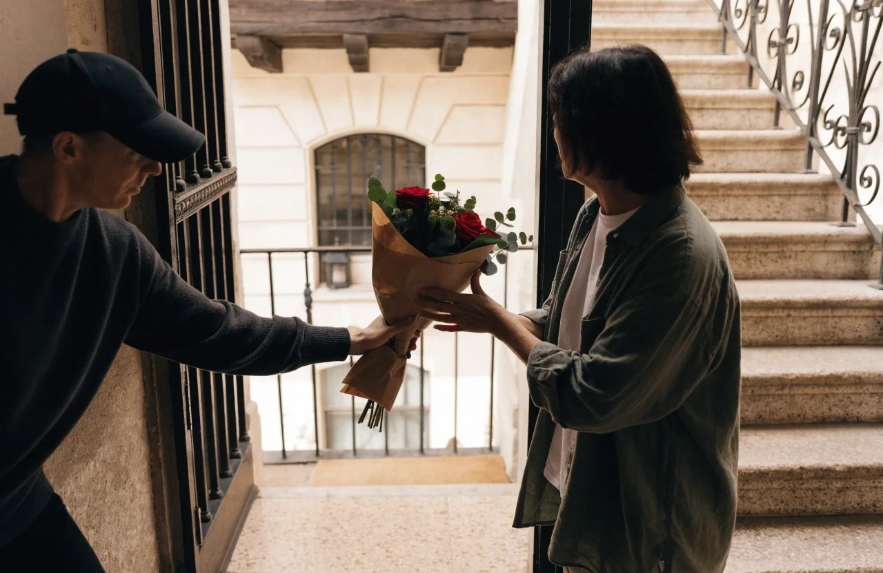 Remise d’un bouquet à heure convenue à la porte d’un destinataire