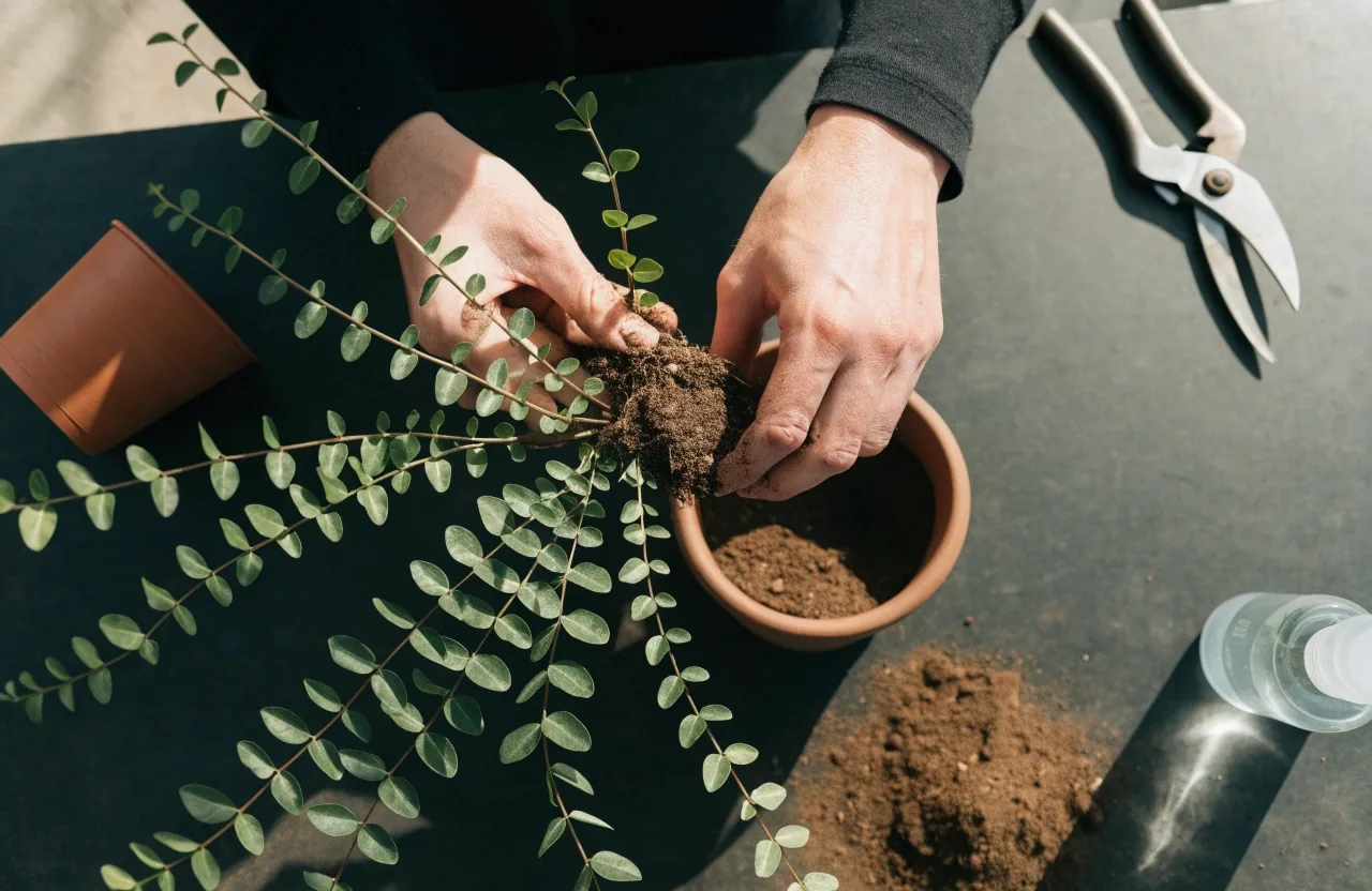 Plante verte en pot vue du dessus